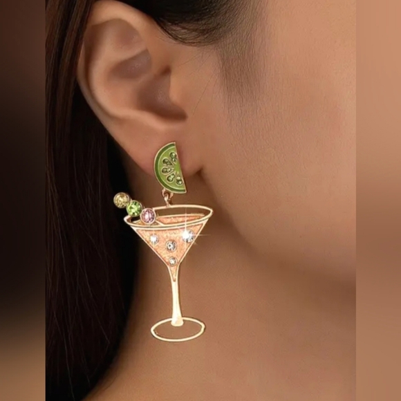 🌺Margarita Cocktail Rhinestone Earings Party Earings Margarita Accessories - Picture 2 of 4